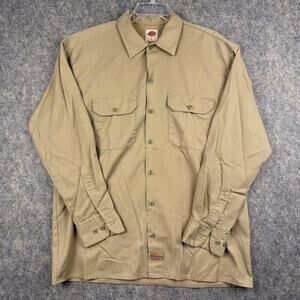 Dickies Men’s Long Sleeve Button Front Work Shirt Khaki Size Large 402